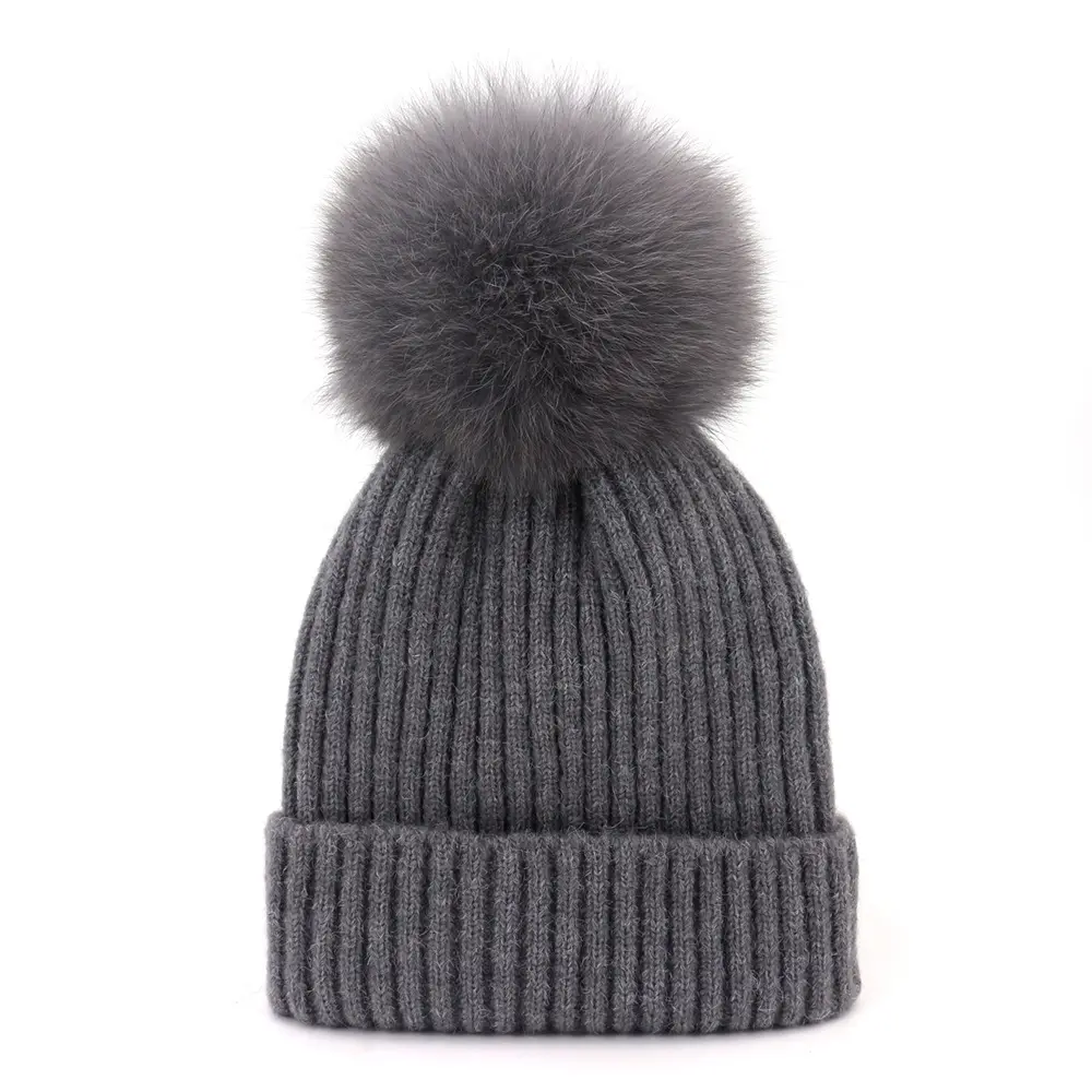 Chapeau d'hiver en fausse fourrure pour enfants, tricoté sur mesure, bonnet Pom, vente en gros, livraison gratuite