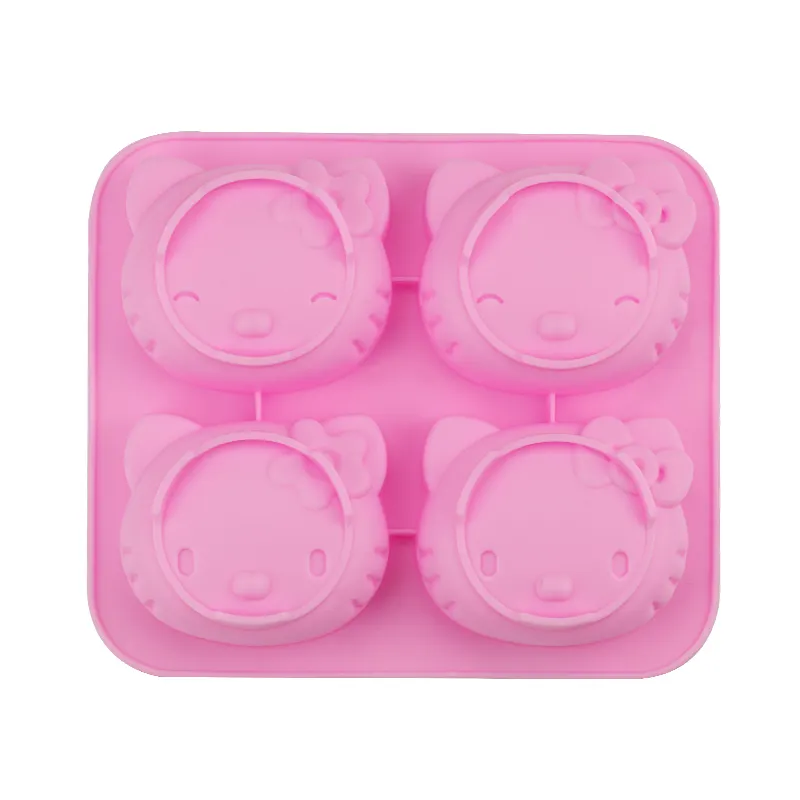 Molde de silicone para crianças com 4 desenhos, forma de gato fofa rosa