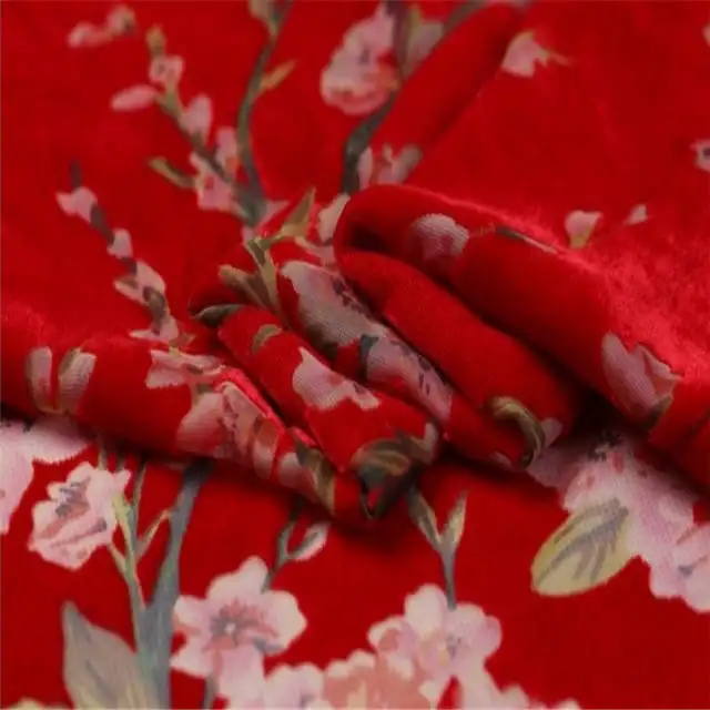 قماش مخملي حريري مُحرق بتصميم أزهار عالي الجودة من مادة بملمس ناعم بسعر بخصم صُنع في الصين للفساتين