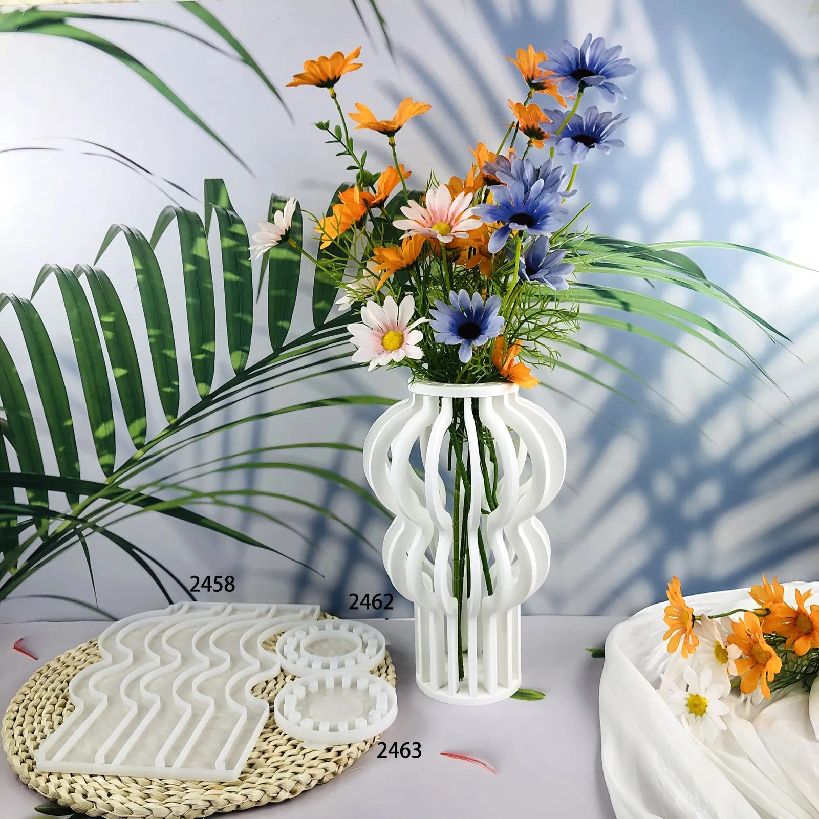 Molde de silicone para vasos de flores, recipiente de gesso para concreto e cimento, ideal para artesanato DIY, ideal para decoração de flores, 2458