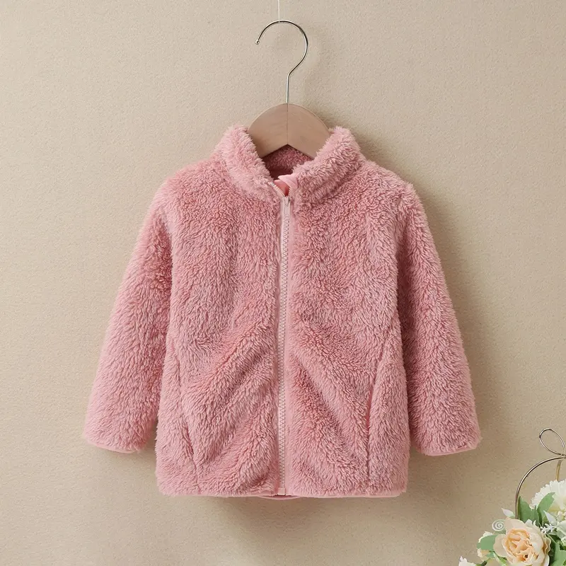 Nueva moda bebé ropa de invierno espesar cálido franela niños chaquetas para niñas de manga larga de cremallera de niña abrigos 0-18M
