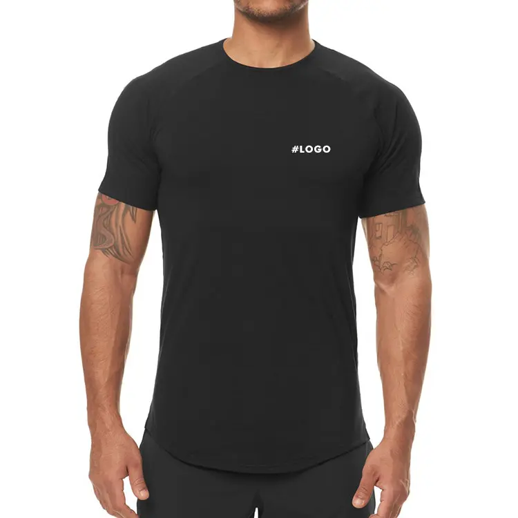Yüksek kaliteli streetwear kavisli hem t shirt erkekler için şık özel t shirt kendi marka