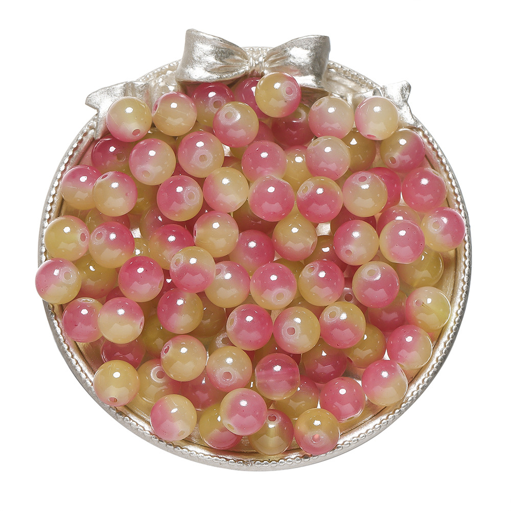 Perles imitation jade en verre bicolore - jaune rose