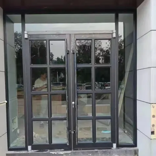 Deda-puerta oscilante de vidrio y aluminio, estilo tienda asiática
