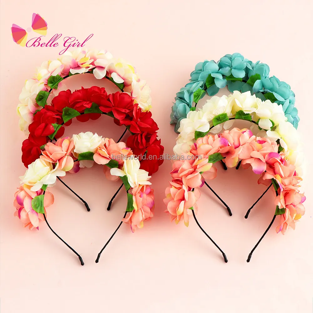 BELLEWORLD-accesorios para el cabello para novia, diademas de flor rosa para niña, corona de flores bonita, diadema para boda, 10 colores