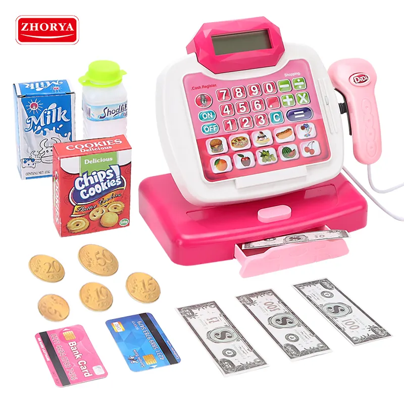 Zhorya simular o som e música kid pretend play supermercado carrinho de compras caixa registradora de brinquedo para a menina