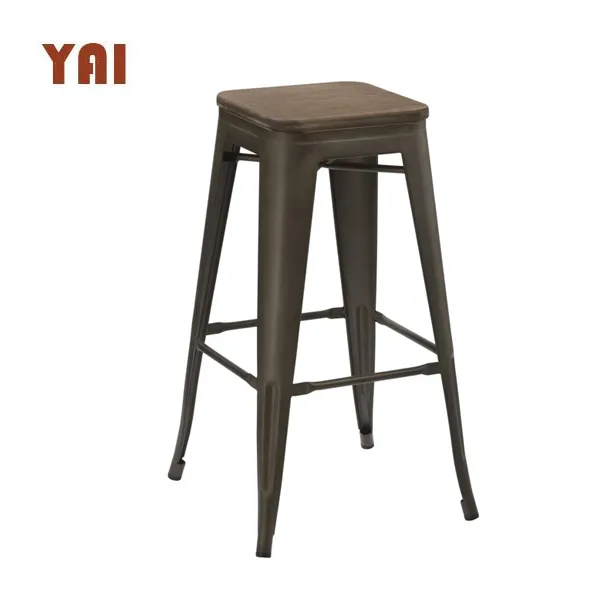 Tabouret en bois empilable en acier et métal, haut de gamme, utilisé commercial, pour bar, vente en gros,