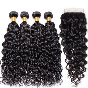 Su dalga kapatma ile 3 demetleri insan saç demetleri ile kapatma orta kısmı insan saçı olmayan Remy örgü - Product Image 1