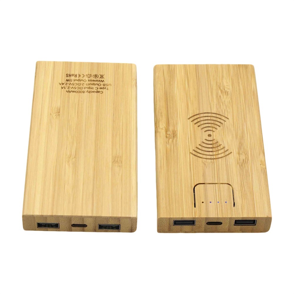 Chargeur portable sans fil en bambou écologique avec logo personnalisé