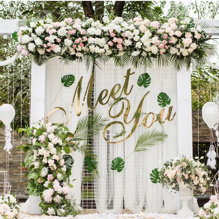 Arco de flores artificiais vintage verde rosa de ferro com 100 cm de comprimento para cenário de casamento