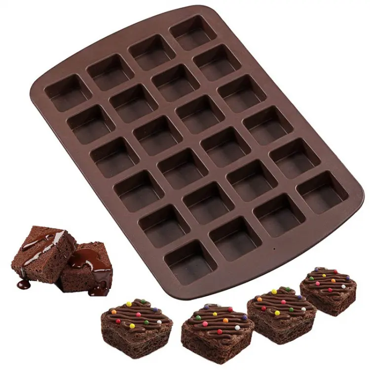 Bán Buôn 24 Khoang Mini Brownie Vuông Silicone Baking Khuôn Cho Keto Fat Bomb, Sô Cô La, Bơ Đậu Phộng, Blondie