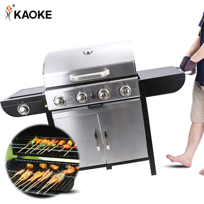 KAOKE Barbecue a Gas portatile da 25 pollici griglia per Barbecue di manzo 4 + 1 bruciatori con tavolo per Barbecue