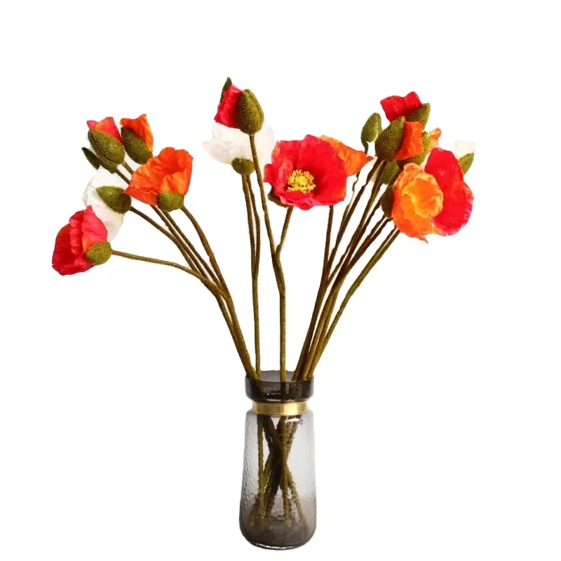80cm hot sale artificial flowers 2 head simulation poppy flower with shell for wedding home decor