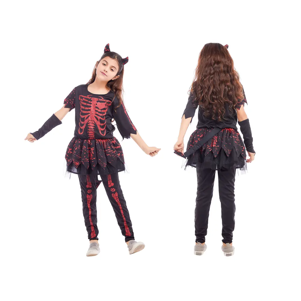 Neuzugang ausgefallenes Skelett bedrucktes Kostüm Halloween Party böser Teufelskleid Set Cosplay-Kostüme für Kinder