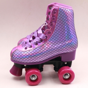 Yijiu Fish-scale Pattern <strong>Purple</strong> Holographic Pu Material <strong>Quad</strong> Roller Skates with 4 Wheels - Product Image 4