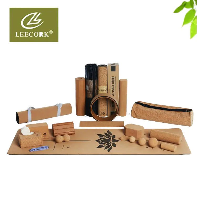 Set di tappetini Yoga in gomma di sughero naturale eco-friendly LEECORK stampato personalizzato Set di 1.5-10mm di spessore tappetino Yoga sughero