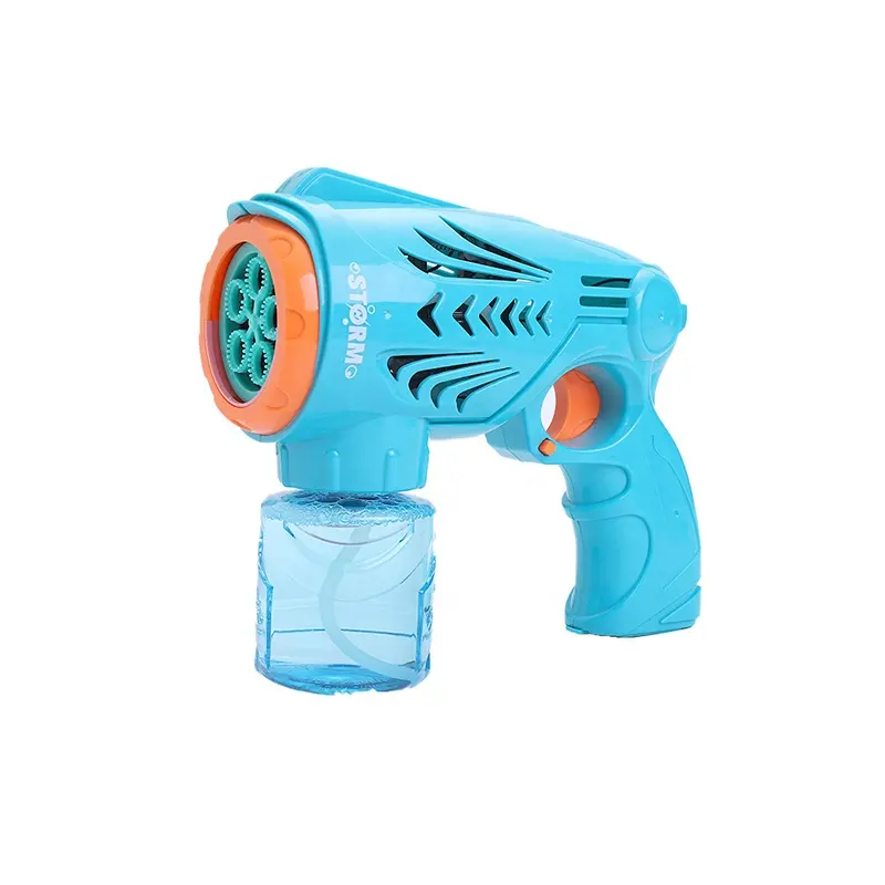 Pistola de burbujas eléctrica automática para niños, juguete de agua con 5 agujeros