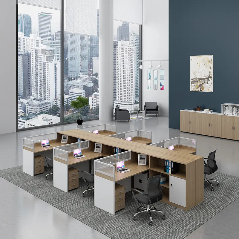 Mesa de trabajo de madera con diseño moderno para oficina, mueble de oficina con estantería lateral para el Departamento de Finanzas