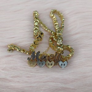3DツートーンネームネックレスハートカスタムネームK14メッキ<span class=keywords><strong>xoxo</strong></span>チェーンネックレスパーソナライズ