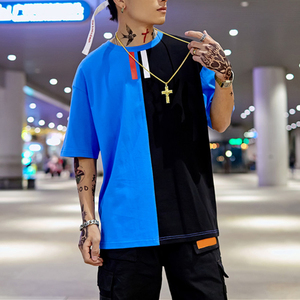 2022最新型号定制设计棉数码印花色块落肩男士嘻哈男士t恤 - Product Image 1