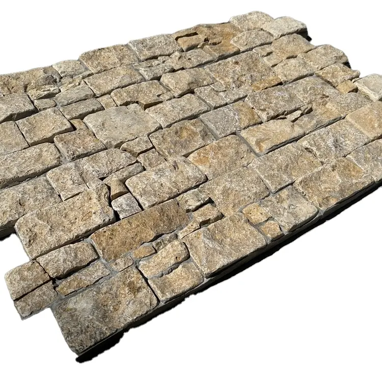 Modern Design Interlocking Stone Wall Tiles Natural Yellow limestone Garden Floor Tiles for Outdoor for Villas and Hotels