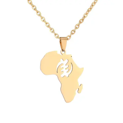 Collar con colgante de mapa de África para hombre y mujer, joyería personalizada, Cruz, corazón, acero inoxidable, Reina africana, americana, 18K, chapado en oro