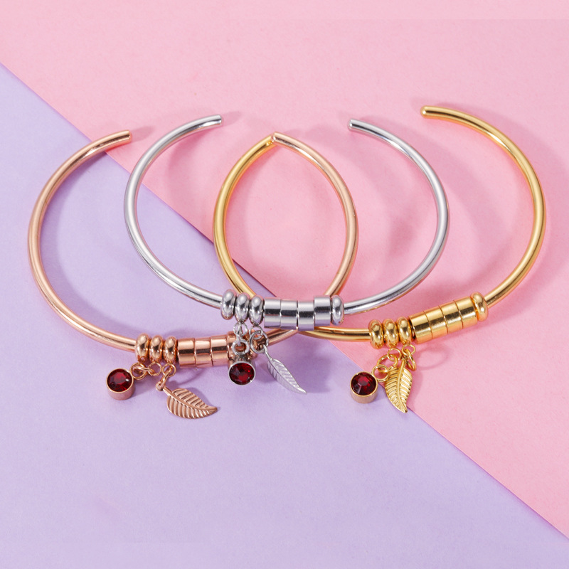 2405 minbo spot <strong>couple</strong> boudoir gift Stainless steel December birthday stone bracelet DIY beaded laser letched - Product Image 2