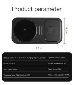 (Sem um copo) Durável Inteligente Esteiras de aquecimento termostático com controle de tempo Função de carregamento sem fio, 2 em 1 MUG WARMER