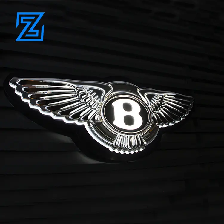 3D voiture logo en plastique abs chromé led logo de voiture éclairé et signes