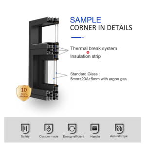 HANNOVER Triple Glazed Casement <strong>Windows</strong> Simple Design with Soundproof and Thermal Black Aluminum Frame Security Bar for Villa - Product Image 3
