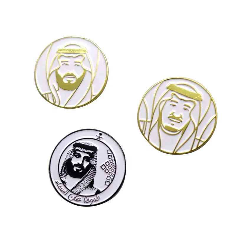 Pins ronds en métal arabie saoudite, 20 pièces, 30mm, Badge doré à revers, Image roi