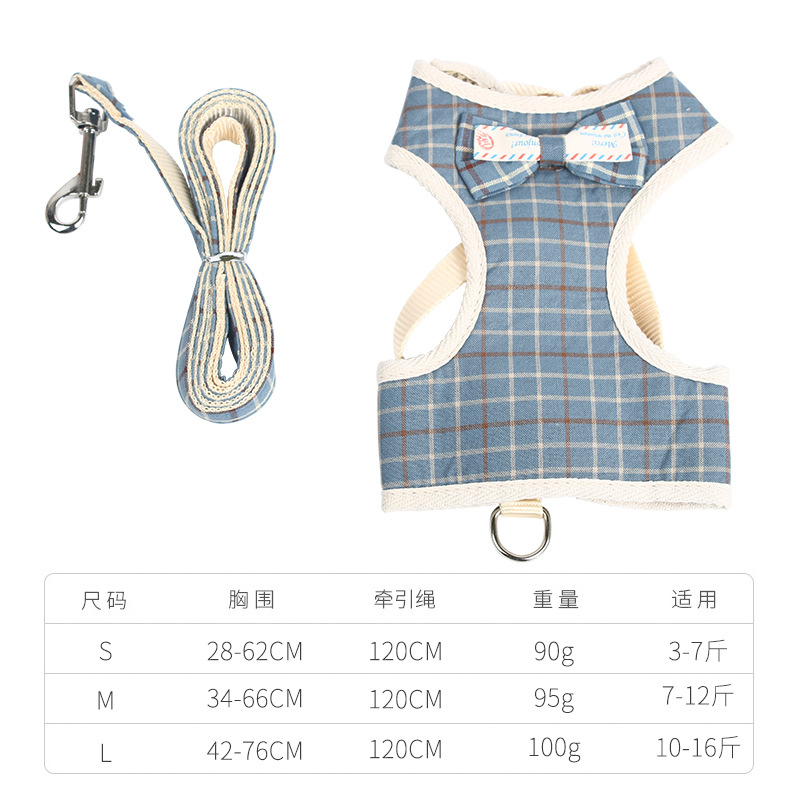 Bow-tie Chest and Back Strap - Blue Checkered