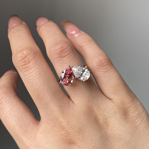 Nhẫn cưới Toi Et Moi bằng vàng trắng 14K 18K Provence, mỗi viên đá sapphire moissanite hình giọt nước đôi 2.5CT - Product Image 2