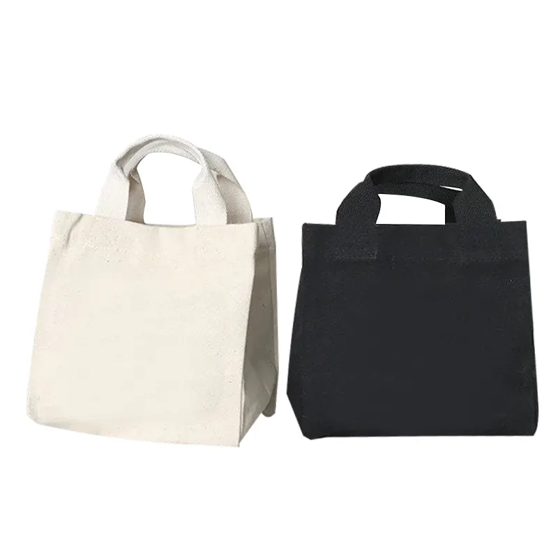 Hochwertige leere Baumwoll-Canvas-Einkaufstasche Kleines Mittagessen Umwelt freundliche Damen-Einkaufstaschen Canvas Cute Shopping Bags
