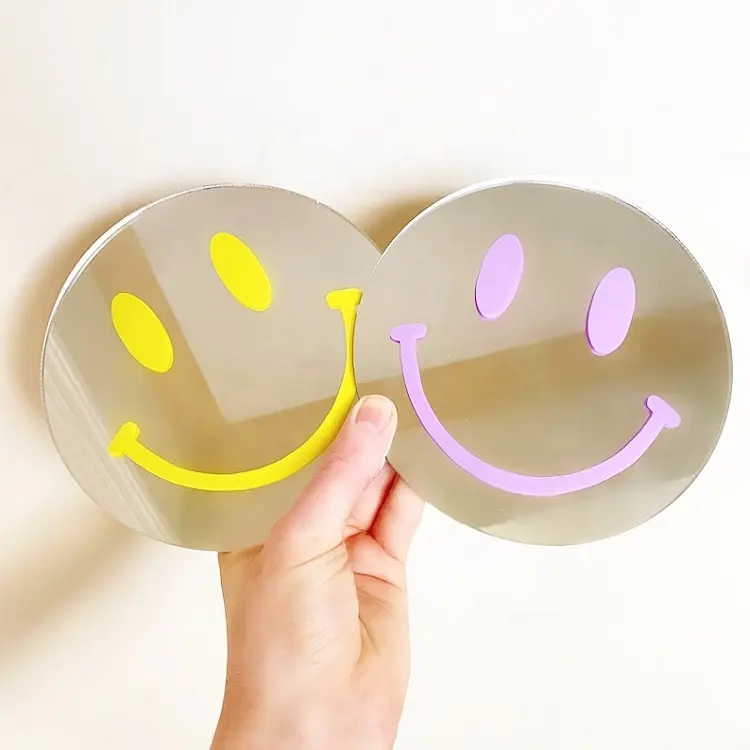 Decalcomania dello specchio del disco di Smiley personalizzato per la stampa dello specchio rotondo Funky Vibes Positive Smile Face Transfer Wall Decal Sticker