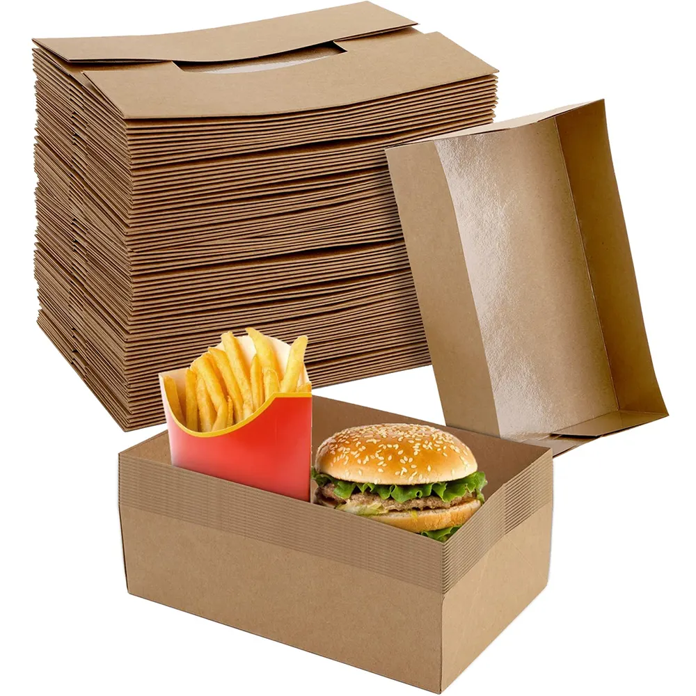Kişisel Logo paketi kağıt tepsiler Kraft gıda kapları karton yiyecek kutusu kahverengi Fast Food sahipleri için stadyum tiyatro Nacho parti