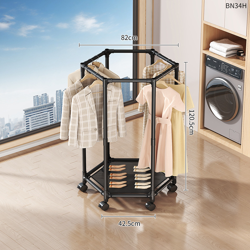 Black hexagonal single-layer mesh clothes rack