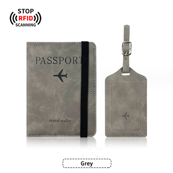 Gray passport and tag set