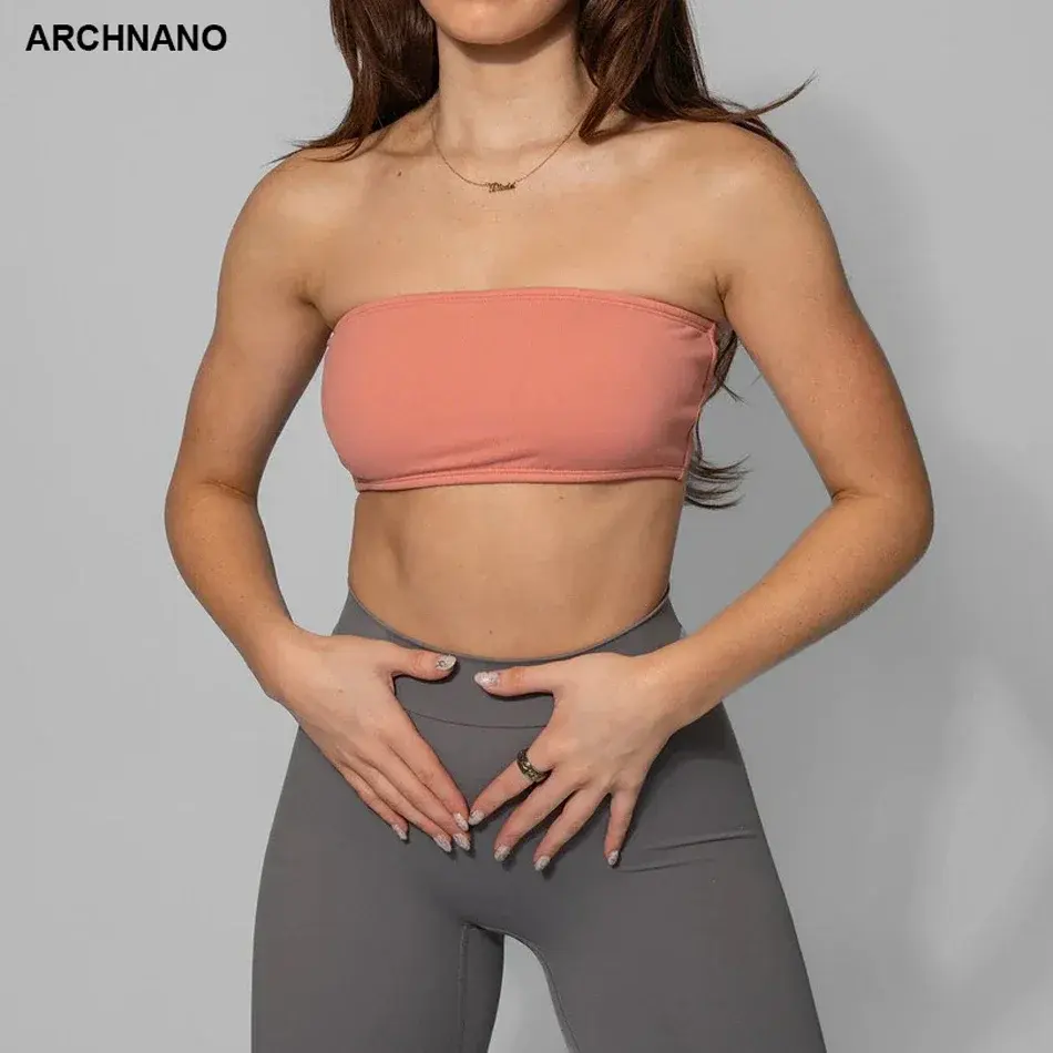 Gepolsterter träger loser Bandeau-Sport-BH für Frauen Solide ärmellose kabellose Unterstützung Bra lette Crop Tube Top Yoga Fitness