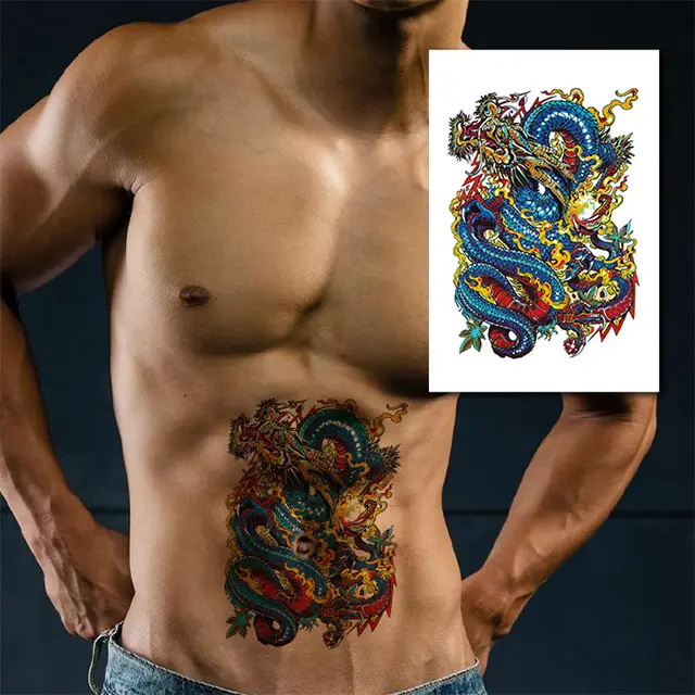 Dragon custom temporaneo hennè Tatoo Sticker Stencil body Tattoo con fiore nero verde impermeabile vinile PVC arm Tattoo Sticker