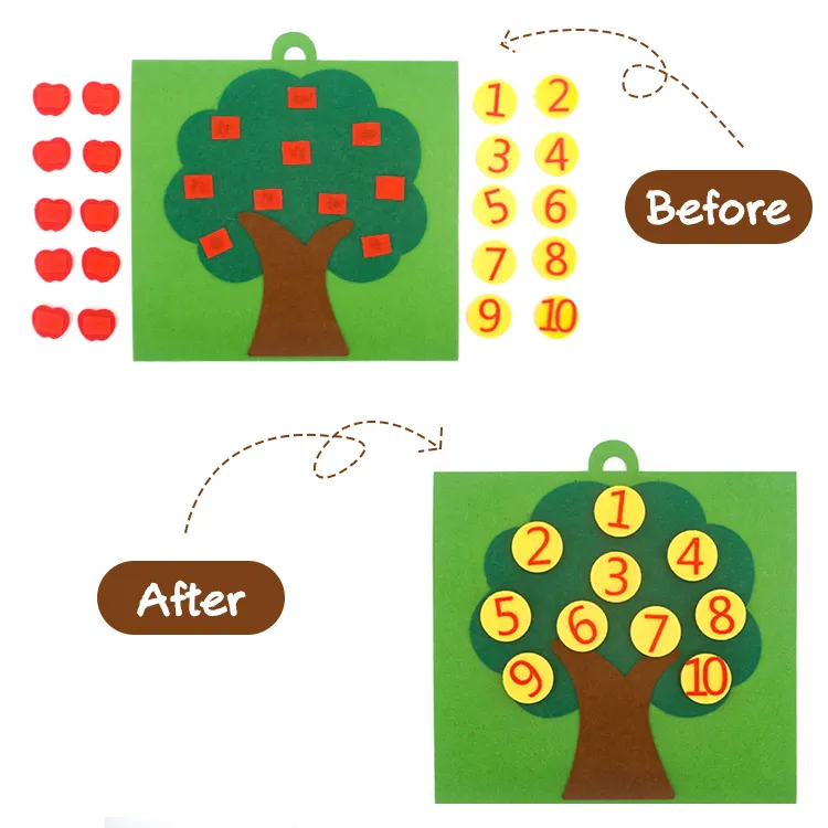 Numero di alberi che conta lo strumento di apprendimento Set di giocattoli educativi in feltro per bambini bambini bambini scuola materna insegnamento