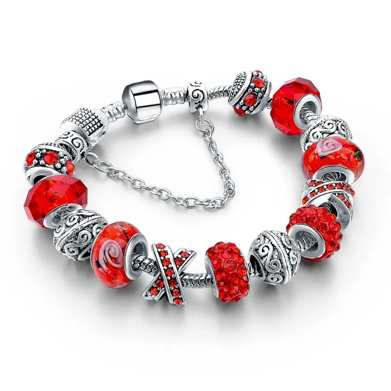 Antikes Kristall herz Charm Armband mit Murano Glasperlen Armband für Frauen Valentinstag Geschenk Schmuck