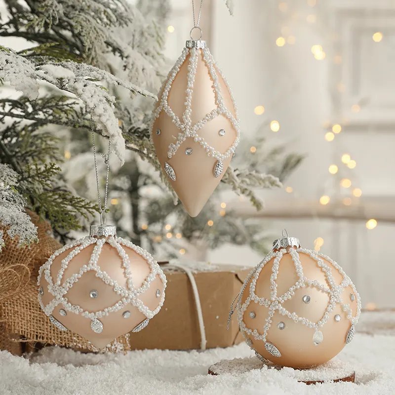 Venta al por mayor de alta calidad champán árbol de Navidad adornos bolas de cristal