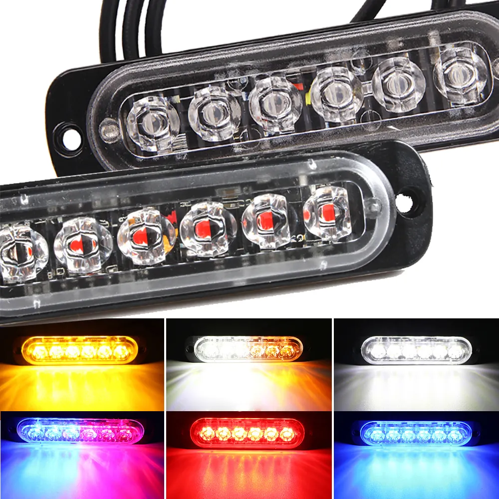 12V - 24V 6 Led كشاف تحذيري متوهج ستروب مصبغة ضوء وماض بار شاحنة سيارة منارة مصباح العنبر الأحمر الأزرق الأبيض المرور ضوء