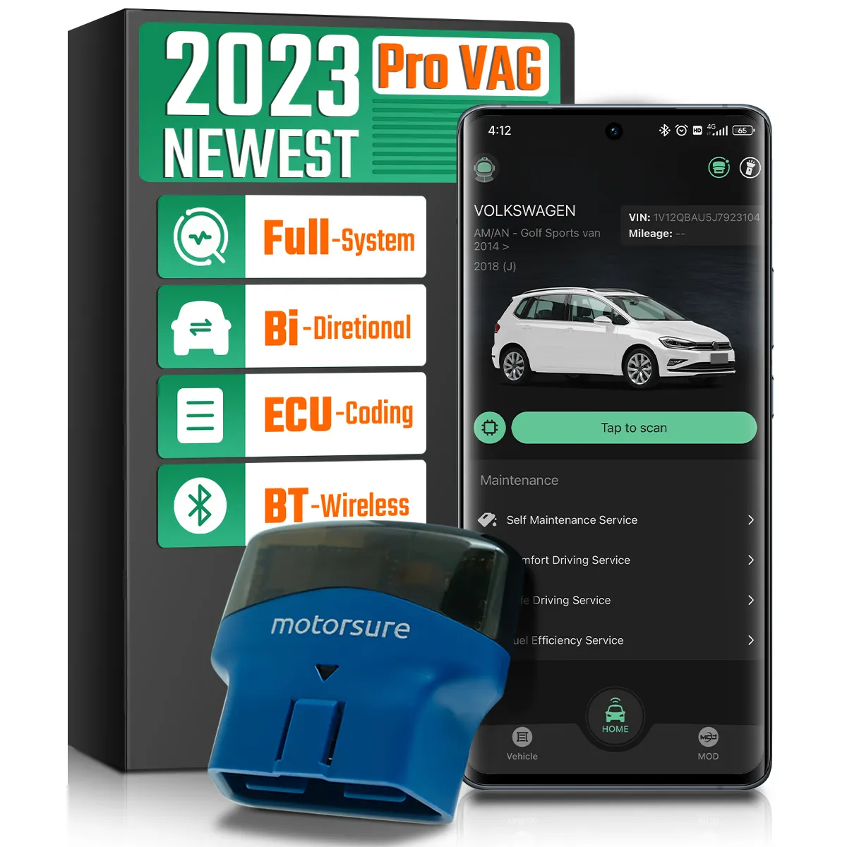 Herramienta para coches alemanes, Pro Audi VW Porsche BMW, MotorSure Bluetooth OBD2 Herramienta de escaneo de diagnóstico de Sistema completo bidireccional