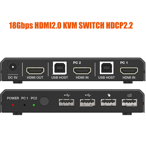 18Gbps HDMI 2乘1 KVM切换器4K @ 60Hz 4:4:4 HDCP 2.2兼容USB 2.0 HDR 10模拟L/R音频输出2端口HDMI KVM开关 - Product Image 2