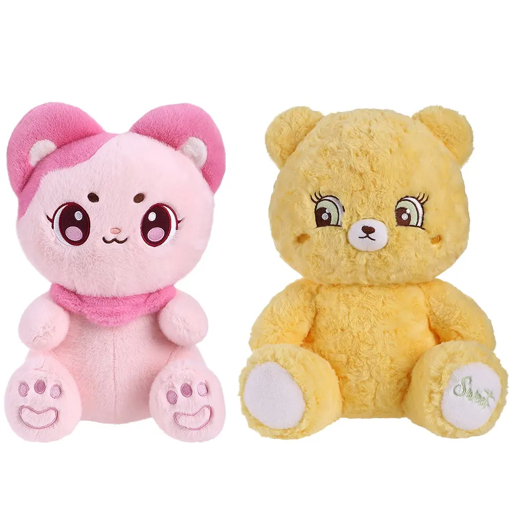 Peluche fille poupée en peluche design personnalisé mascotte de jouet peluche mignon ours rose en peluche poupée personnalisée en gros