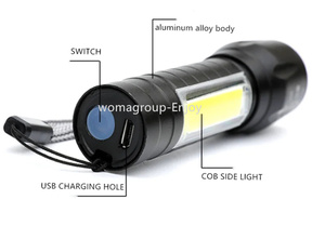 Mini şarj edilebilir yakınlaştırma su geçirmez XPE LED COB lambası Torch fener 3 aydınlatma modları kamp ışık Led el feneri - Product Image 4