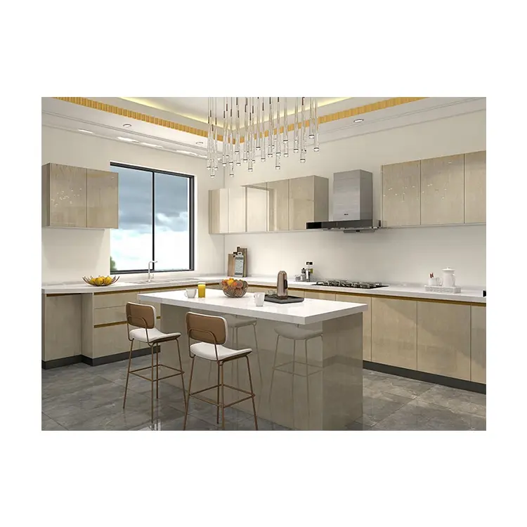 Good Prices High Quality Top Selling Kitchen Cabinet High Gloss Beveled Edge Kitchen Cabinet