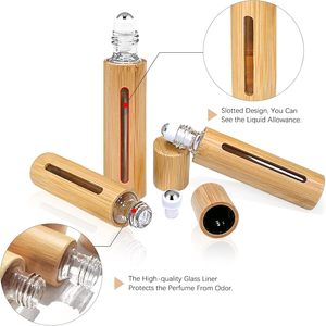 Taşınabilir 5ml 10ml Roll-on parfüm cam şişeler bambu kabuk paslanmaz çelik topu için cilt bakımı serumu doldurulabilir uçucu O - Product Image 6